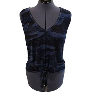 Lucky Brand Tie Front Blue Camo Semi Sheer Sleeveless Tank Top Medium